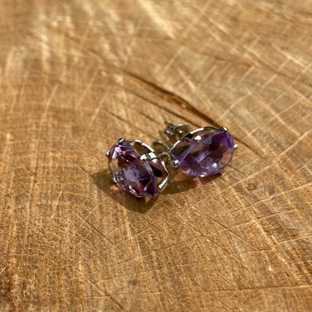 Amethyst & Sterling Silver Pear-Cut Stud Earrings - Picture 6 of 6
